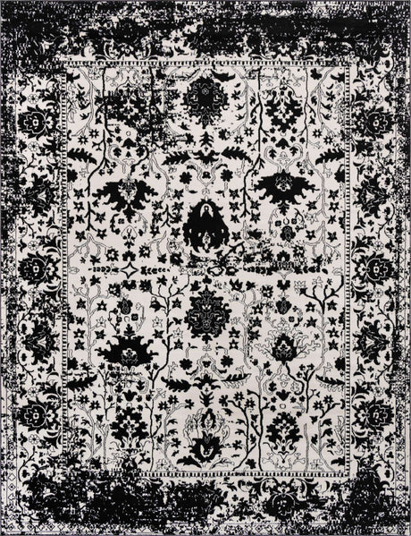 Black and White 10' x 13' 1 Portland Rectangle Area Rug 85% Polypropylene & 15% Polyester Vintage Distressed Traditional Carpet for Home Decor for Sale at Rug Engine