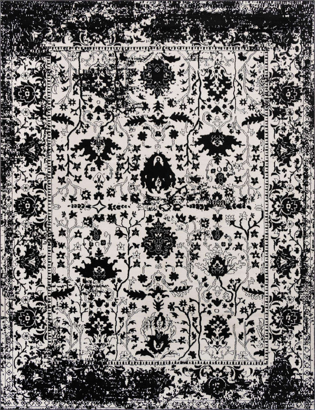 Black and White 10' x 13' 1 Portland Rectangle Area Rug 85% Polypropylene & 15% Polyester Vintage Distressed Traditional Carpet for Home Decor for Sale at Rug Engine