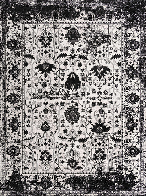 Black and White 9' x 12' Portland Rectangle Area Rug 85% Polypropylene & 15% Polyester Vintage Distressed Traditional Carpet for Home Decor for Sale at Rug Engine