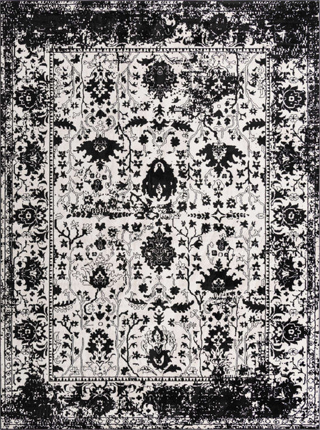 Black and White 9' x 12' Portland Rectangle Area Rug 85% Polypropylene & 15% Polyester Vintage Distressed Traditional Carpet for Home Decor for Sale at Rug Engine