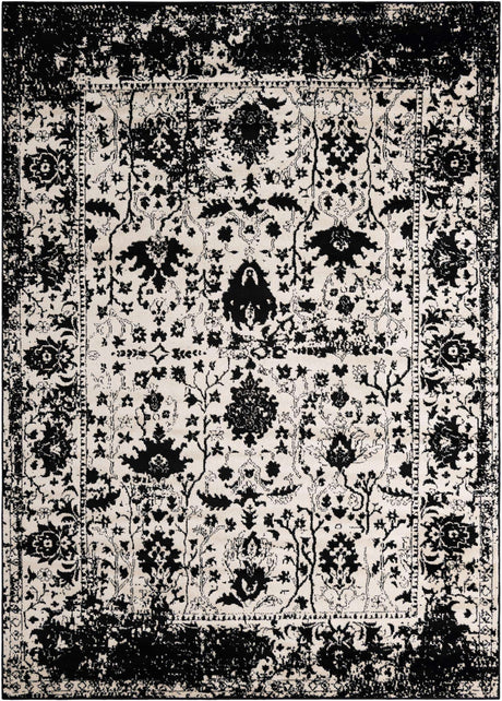 Black and White 7' 10 x 11' Portland Rectangle Area Rug 85% Polypropylene & 15% Polyester Vintage Distressed Traditional Carpet for Home Decor for Sale at Rug Engine