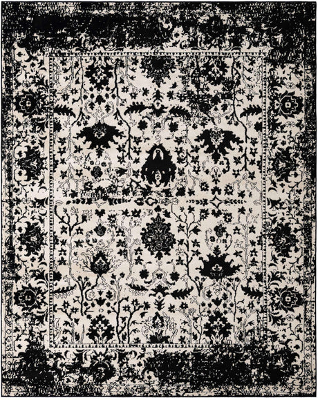 Black and White 7' 10 x 10' Portland Rectangle Area Rug 85% Polypropylene & 15% Polyester Vintage Distressed Traditional Carpet for Home Decor for Sale at Rug Engine