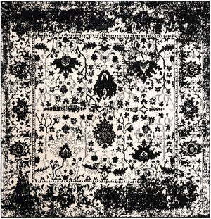 Black and White 7' 10 x 7' 10 Portland Square Area Rug 85% Polypropylene & 15% Polyester Vintage Distressed Traditional Carpet for Home Decor for Sale at Rug Engine