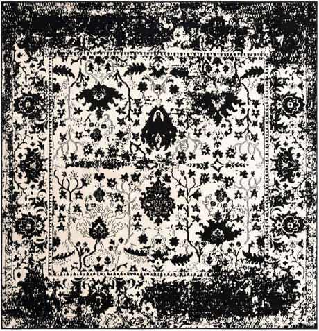 Black and White 7' 10 x 7' 10 Portland Square Area Rug 85% Polypropylene & 15% Polyester Vintage Distressed Traditional Carpet for Home Decor for Sale at Rug Engine