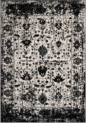 Black and White 7' 1 x 10' Portland Rectangle Area Rug 85% Polypropylene & 15% Polyester Vintage Distressed Traditional Carpet for Home Decor for Sale at Rug Engine