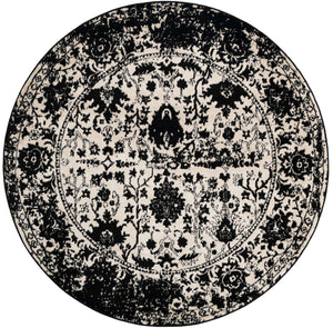 Black and White 7' 1 x 7' 1 Portland Round Area Rug 85% Polypropylene & 15% Polyester Vintage Distressed Traditional Carpet for Home Decor for Sale at Rug Engine
