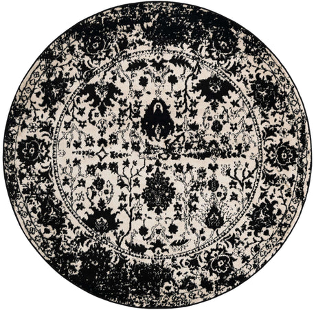 Black and White 7' 1 x 7' 1 Portland Round Area Rug 85% Polypropylene & 15% Polyester Vintage Distressed Traditional Carpet for Home Decor for Sale at Rug Engine