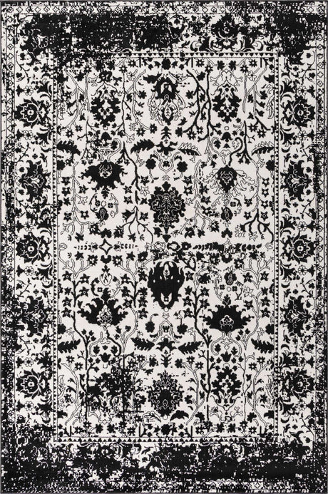 Black and White 6' 1 x 9' Portland Rectangle Area Rug 85% Polypropylene & 15% Polyester Vintage Distressed Traditional Carpet for Home Decor for Sale at Rug Engine