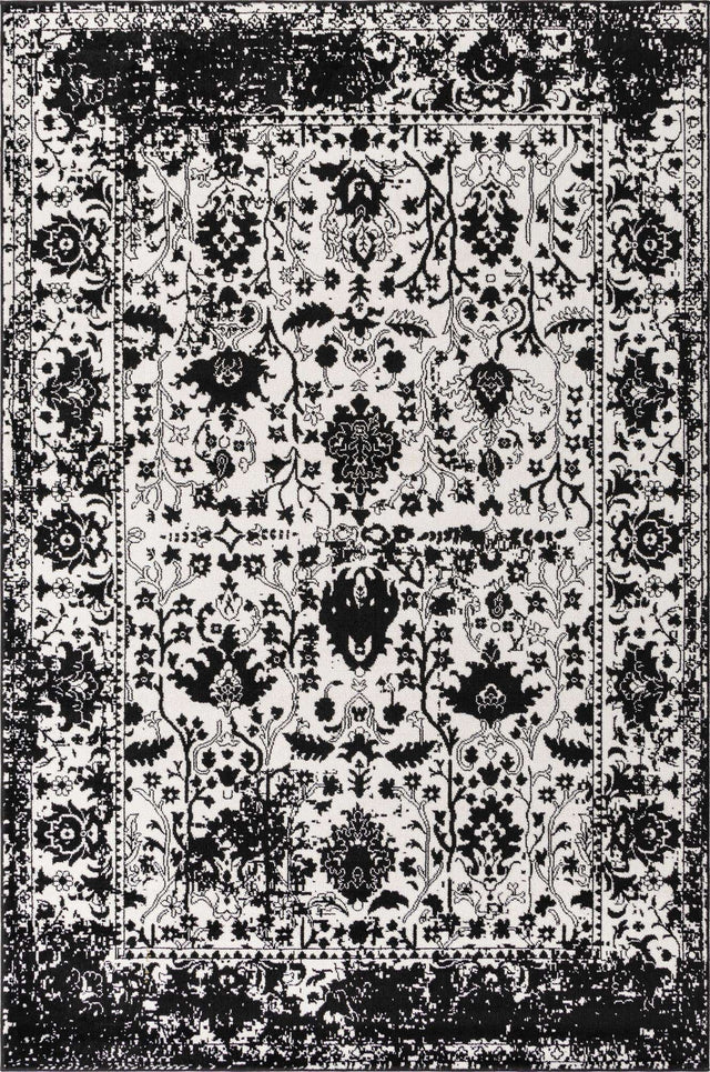 Black and White 6' 1 x 9' Portland Rectangle Area Rug 85% Polypropylene & 15% Polyester Vintage Distressed Traditional Carpet for Home Decor for Sale at Rug Engine