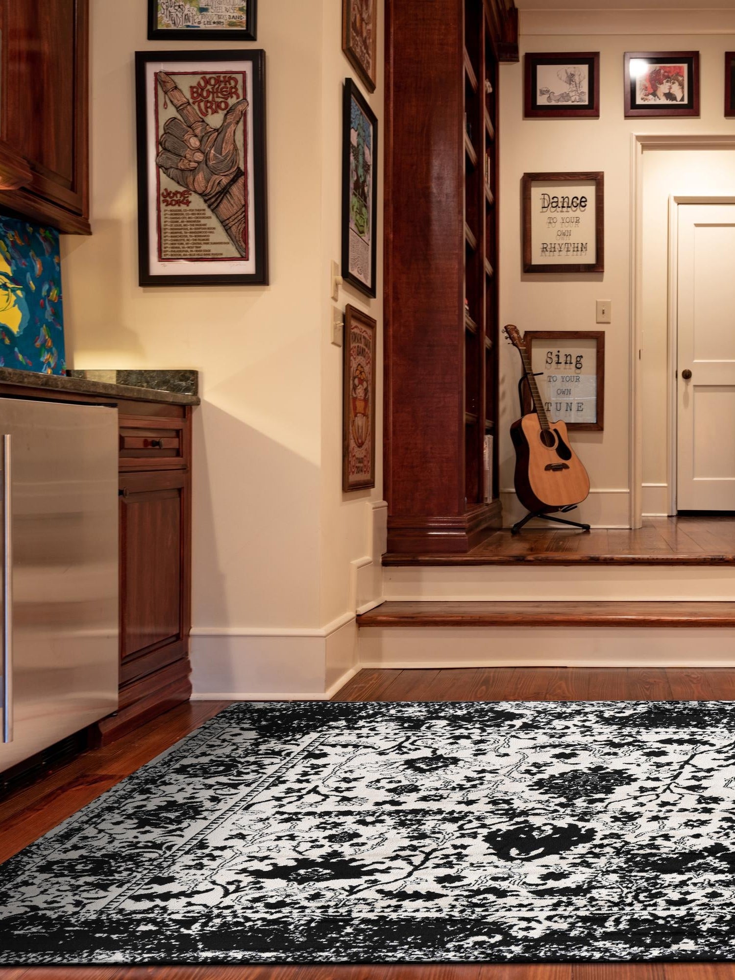 Black and White 4' 1 x 4' 1 Portland Square Area Rug 85% Polypropylene & 15% Polyester Vintage Distressed Traditional Carpet for Home Decor for Sale at Rug Engine