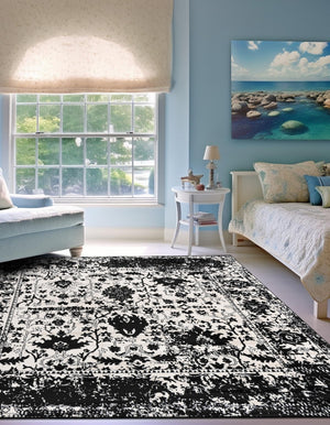 Black and White 4' 1 x 4' 1 Portland Square Area Rug 85% Polypropylene & 15% Polyester Vintage Distressed Traditional Carpet for Home Decor for Sale at Rug Engine