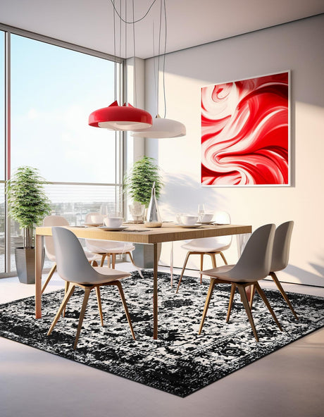 Black and White 7' 10 x 7' 10 Portland Square Area Rug 85% Polypropylene & 15% Polyester Vintage Distressed Traditional Carpet for Home Decor for Sale at Rug Engine