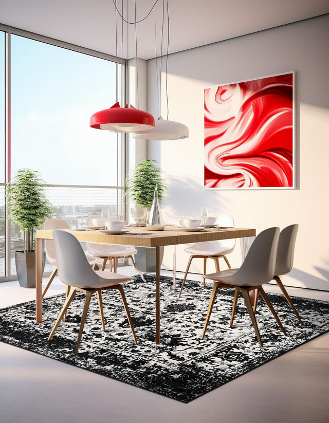 Black and White 7' 10 x 7' 10 Portland Square Area Rug 85% Polypropylene & 15% Polyester Vintage Distressed Traditional Carpet for Home Decor for Sale at Rug Engine