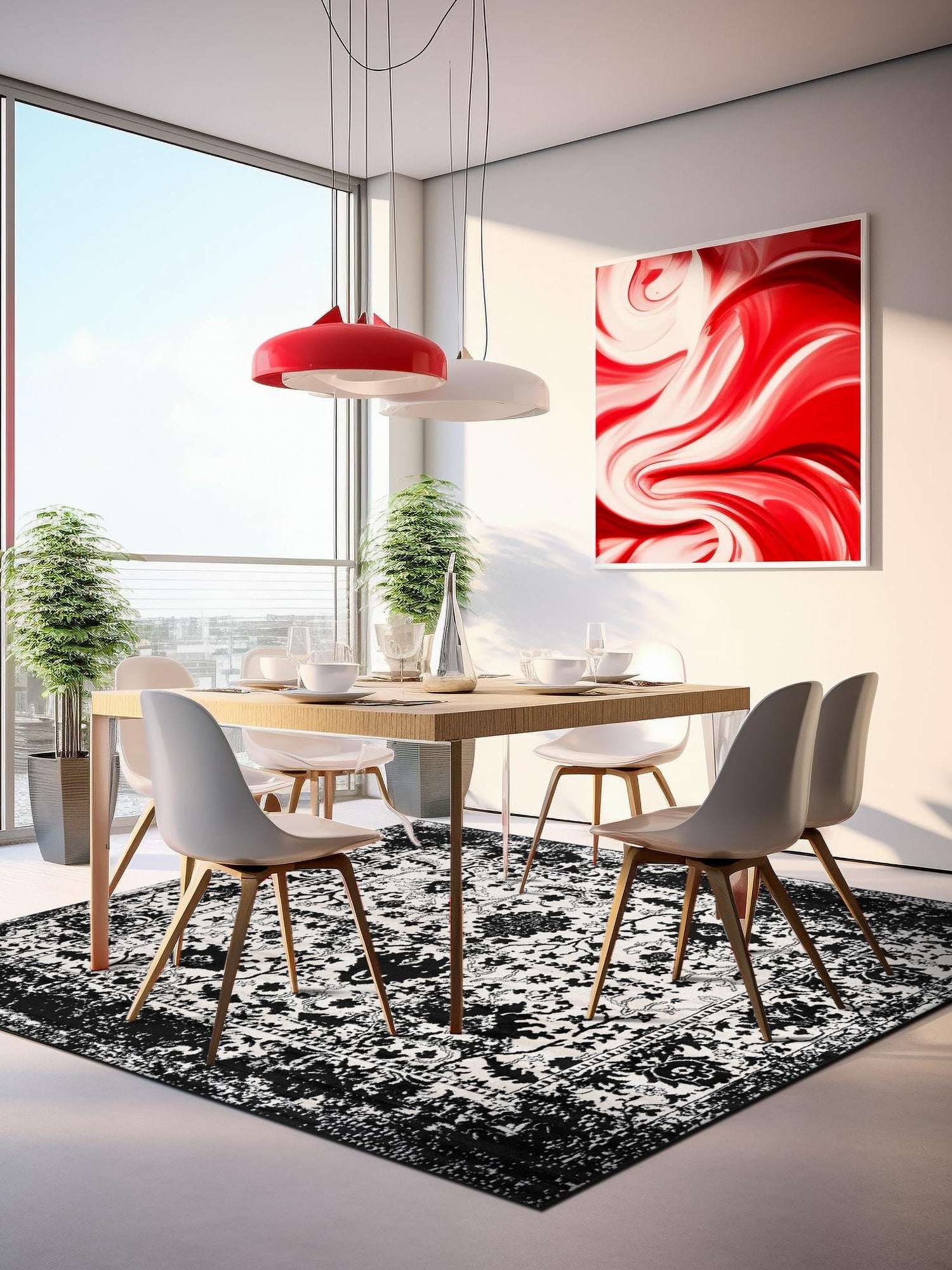 Black and White 4' 1 x 4' 1 Portland Square Area Rug 85% Polypropylene & 15% Polyester Vintage Distressed Traditional Carpet for Home Decor for Sale at Rug Engine