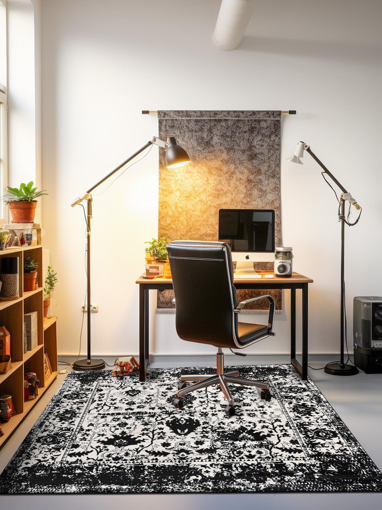 Black and White 4' 1 x 4' 1 Portland Square Area Rug 85% Polypropylene & 15% Polyester Vintage Distressed Traditional Carpet for Home Decor for Sale at Rug Engine