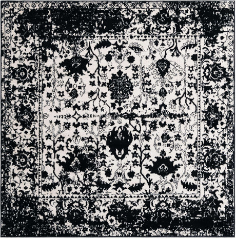 Black and White 6' 1 x 6' 1 Portland Square Area Rug 85% Polypropylene & 15% Polyester Vintage Distressed Traditional Carpet for Home Decor for Sale at Rug Engine