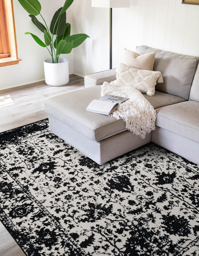 Black and White 2' 2 x 3' 1 Portland Rectangle Area Rug 85% Polypropylene & 15% Polyester Vintage Distressed Traditional Carpet for Home Decor for Sale at Rug Engine