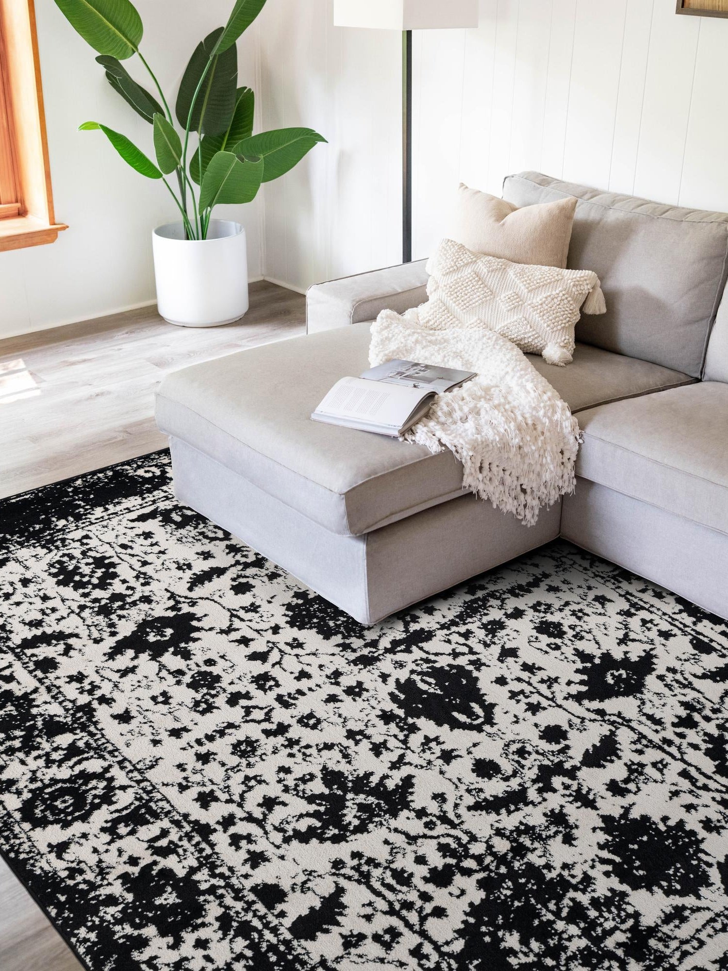 Black and White 5' 3 x 8' Portland Rectangle Area Rug 85% Polypropylene & 15% Polyester Vintage Distressed Traditional Carpet for Home Decor for Sale at Rug Engine