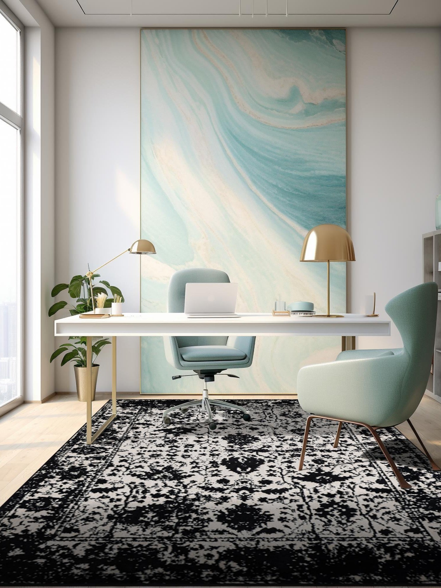 Black and White 5' 3 x 8' Portland Rectangle Area Rug 85% Polypropylene & 15% Polyester Vintage Distressed Traditional Carpet for Home Decor for Sale at Rug Engine