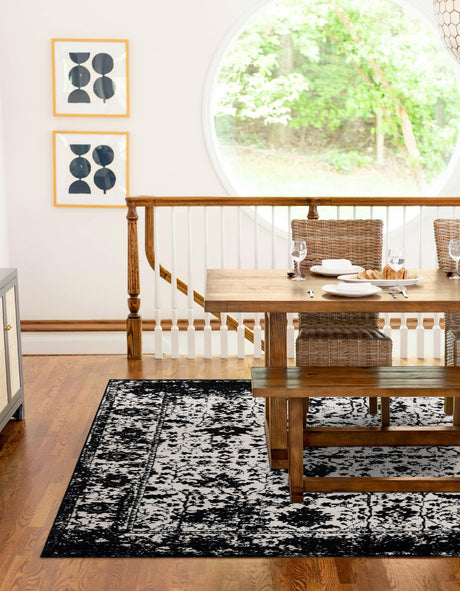 Black and White 4' 1 x 6' 1 Portland Rectangle Area Rug 85% Polypropylene & 15% Polyester Vintage Distressed Traditional Carpet for Home Decor for Sale at Rug Engine