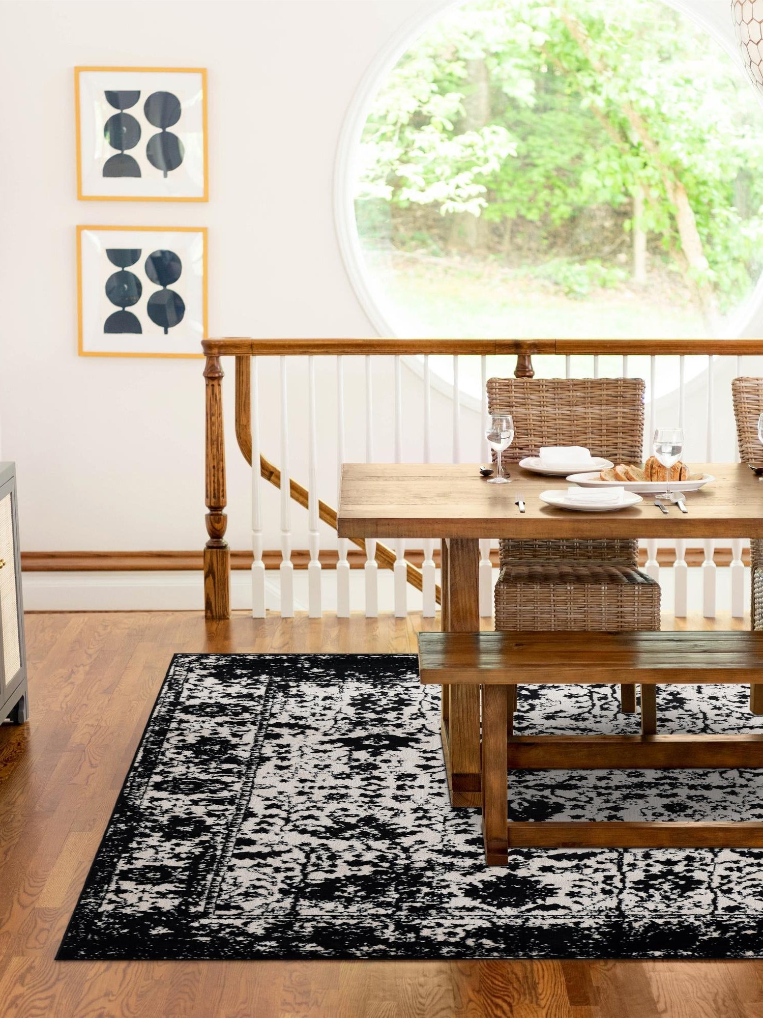 Black and White 2' 2 x 3' 1 Portland Rectangle Area Rug 85% Polypropylene & 15% Polyester Vintage Distressed Traditional Carpet for Home Decor for Sale at Rug Engine