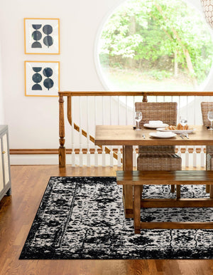 Black and White 7' 10 x 11' Portland Rectangle Area Rug 85% Polypropylene & 15% Polyester Vintage Distressed Traditional Carpet for Home Decor for Sale at Rug Engine