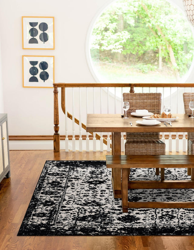 Black and White 9' x 12' Portland Rectangle Area Rug 85% Polypropylene & 15% Polyester Vintage Distressed Traditional Carpet for Home Decor for Sale at Rug Engine
