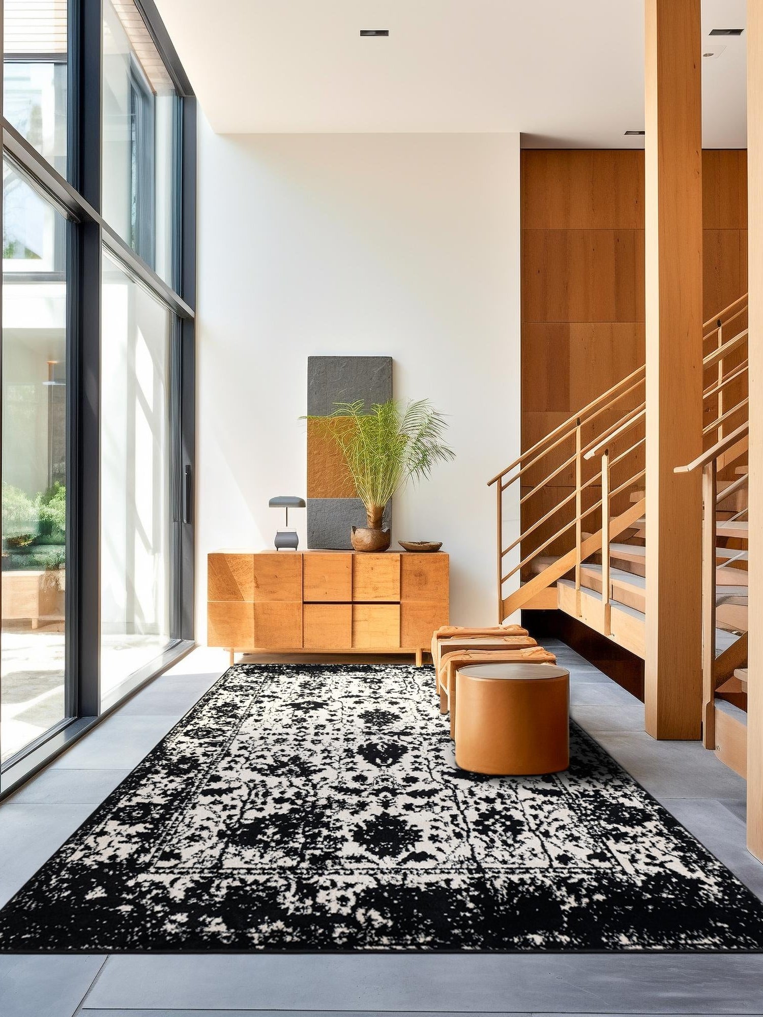 Black and White 7' 10 x 11' Portland Rectangle Area Rug 85% Polypropylene & 15% Polyester Vintage Distressed Traditional Carpet for Home Decor for Sale at Rug Engine