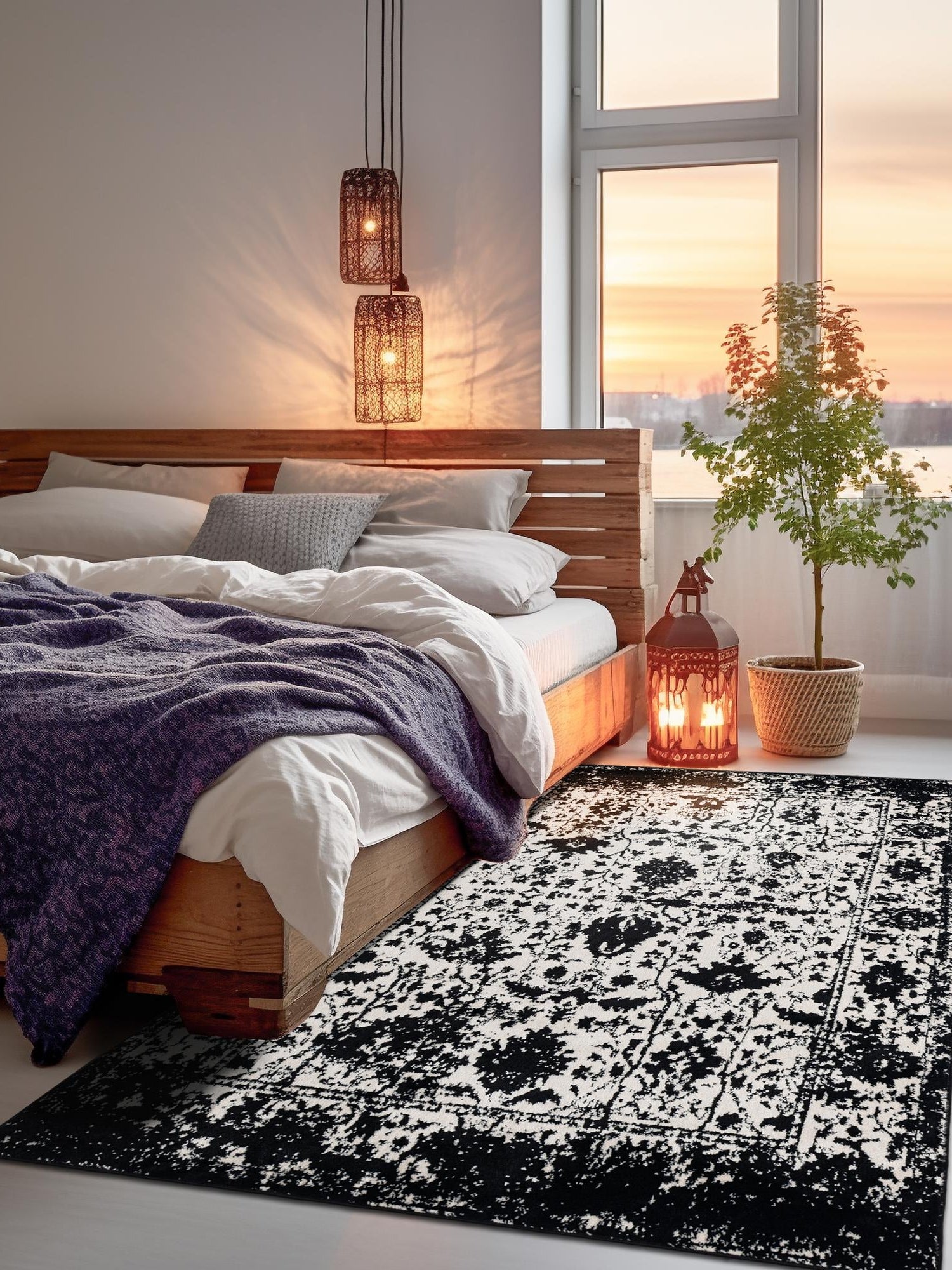 Black and White 2' 2 x 3' 1 Portland Rectangle Area Rug 85% Polypropylene & 15% Polyester Vintage Distressed Traditional Carpet for Home Decor for Sale at Rug Engine