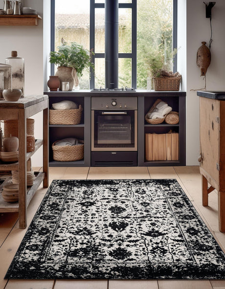 Black and White 9' x 12' Portland Rectangle Area Rug 85% Polypropylene & 15% Polyester Vintage Distressed Traditional Carpet for Home Decor for Sale at Rug Engine