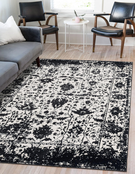 Black and White 2' 2 x 3' 1 Portland Rectangle Area Rug 85% Polypropylene & 15% Polyester Vintage Distressed Traditional Carpet for Home Decor for Sale at Rug Engine