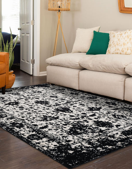 Black and White 2' 2 x 3' 1 Portland Rectangle Area Rug 85% Polypropylene & 15% Polyester Vintage Distressed Traditional Carpet for Home Decor for Sale at Rug Engine
