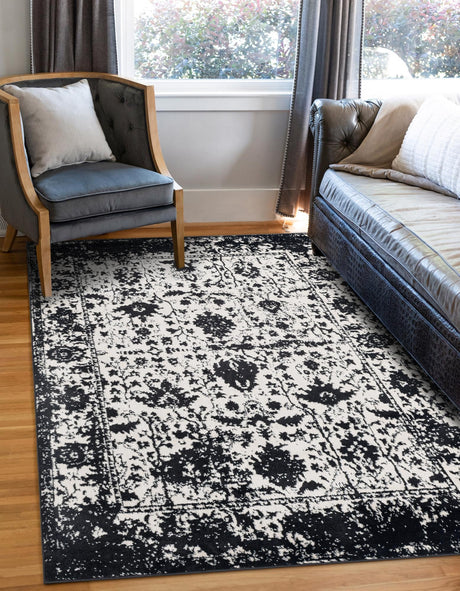 Black and White 2' 2 x 3' 1 Portland Rectangle Area Rug 85% Polypropylene & 15% Polyester Vintage Distressed Traditional Carpet for Home Decor for Sale at Rug Engine