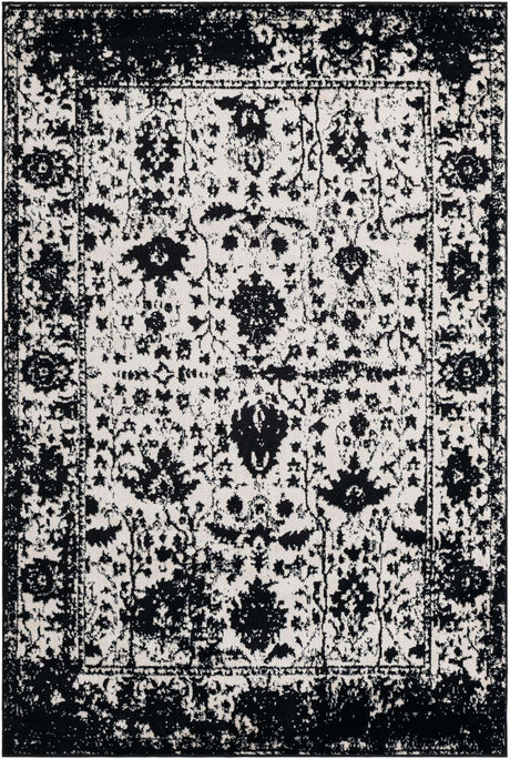 Black and White 5' 3 x 8' Portland Rectangle Area Rug 85% Polypropylene & 15% Polyester Vintage Distressed Traditional Carpet for Home Decor for Sale at Rug Engine