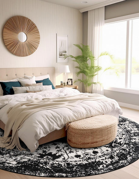 Black and White 3' 1 x 3' 1 Portland Round Area Rug 85% Polypropylene & 15% Polyester Vintage Distressed Traditional Carpet for Home Decor for Sale at Rug Engine