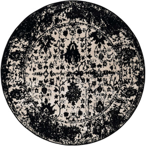 Black and White 5' 3 x 5' 3 Portland Round Area Rug 85% Polypropylene & 15% Polyester Vintage Distressed Traditional Carpet for Home Decor for Sale at Rug Engine