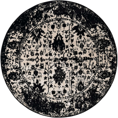 Black and White 5' 3 x 5' 3 Portland Round Area Rug 85% Polypropylene & 15% Polyester Vintage Distressed Traditional Carpet for Home Decor for Sale at Rug Engine