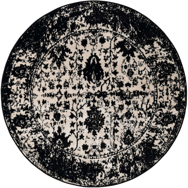 Black and White 5' 3 x 5' 3 Portland Round Area Rug 85% Polypropylene & 15% Polyester Vintage Distressed Traditional Carpet for Home Decor for Sale at Rug Engine