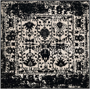 Black and White 4' 1 x 4' 1 Portland Square Area Rug 85% Polypropylene & 15% Polyester Vintage Distressed Traditional Carpet for Home Decor for Sale at Rug Engine