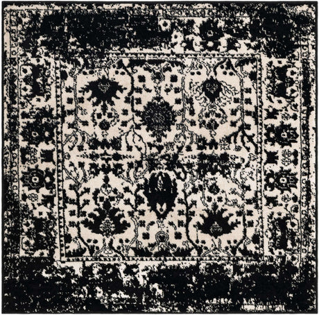 Black and White 4' 1 x 4' 1 Portland Square Area Rug 85% Polypropylene & 15% Polyester Vintage Distressed Traditional Carpet for Home Decor for Sale at Rug Engine
