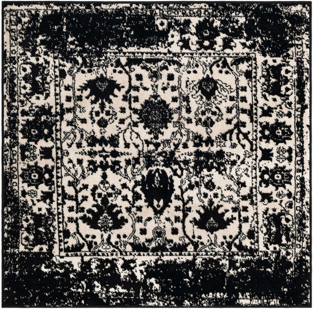Black and White 4' 1 x 4' 1 Portland Square Area Rug 85% Polypropylene & 15% Polyester Vintage Distressed Traditional Carpet for Home Decor for Sale at Rug Engine