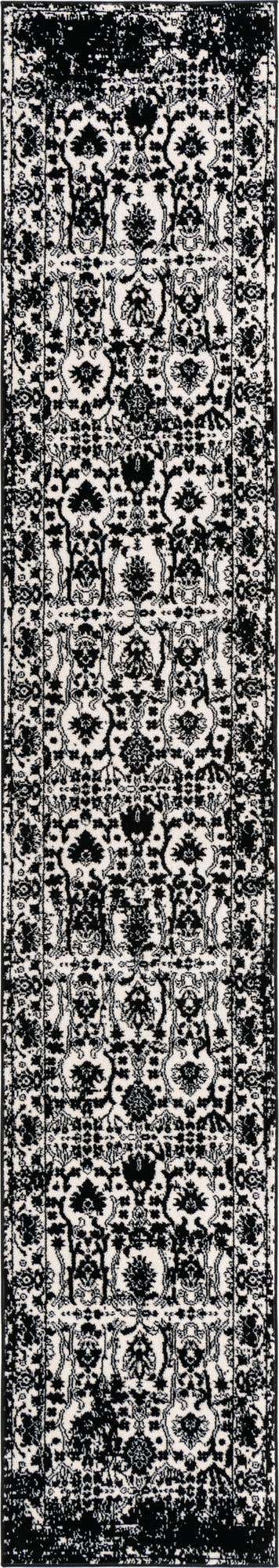 Black and White 2' 2 x 12' Portland Runner Area Rug 85% Polypropylene & 15% Polyester Vintage Distressed Traditional Carpet for Home Decor for Sale at Rug Engine