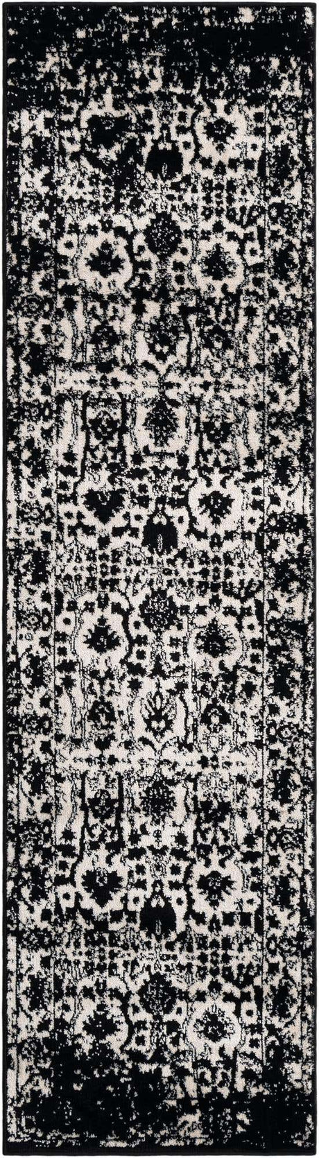 Black and White 2' x 8' Portland Runner Area Rug 85% Polypropylene & 15% Polyester Vintage Distressed Traditional Carpet for Home Decor for Sale at Rug Engine