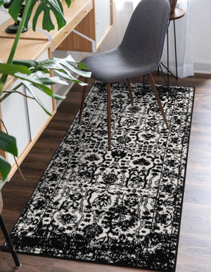 Black and White 2' x 8' Portland Runner Area Rug 85% Polypropylene & 15% Polyester Vintage Distressed Traditional Carpet for Home Decor for Sale at Rug Engine