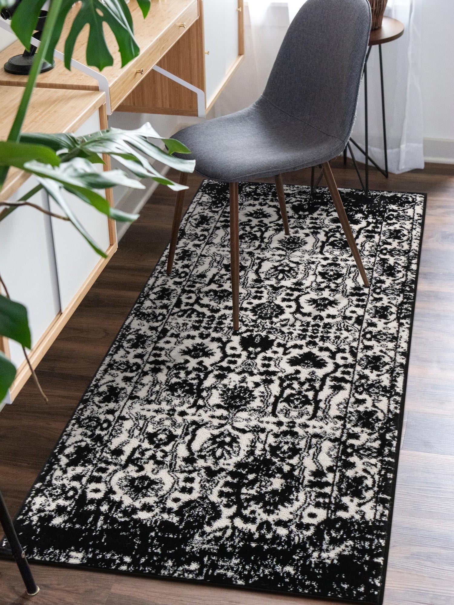 Black and White 2' x 6' 1 Portland Runner Area Rug 85% Polypropylene & 15% Polyester Vintage Distressed Traditional Carpet for Home Decor for Sale at Rug Engine