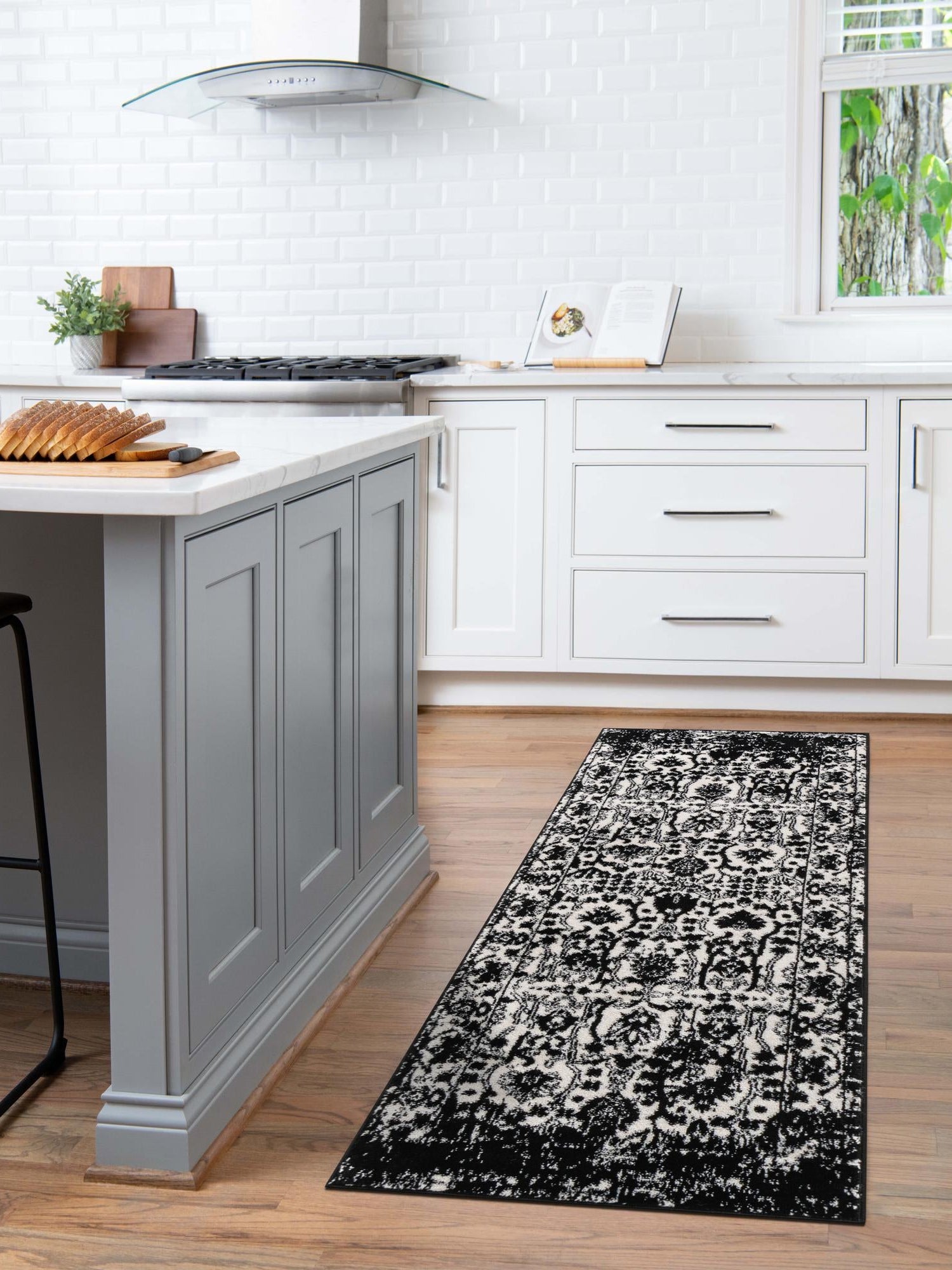 Black and White 2' x 6' 1 Portland Runner Area Rug 85% Polypropylene & 15% Polyester Vintage Distressed Traditional Carpet for Home Decor for Sale at Rug Engine