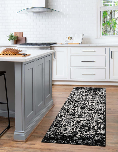 Black and White 2' 2 x 12' Portland Runner Area Rug 85% Polypropylene & 15% Polyester Vintage Distressed Traditional Carpet for Home Decor for Sale at Rug Engine