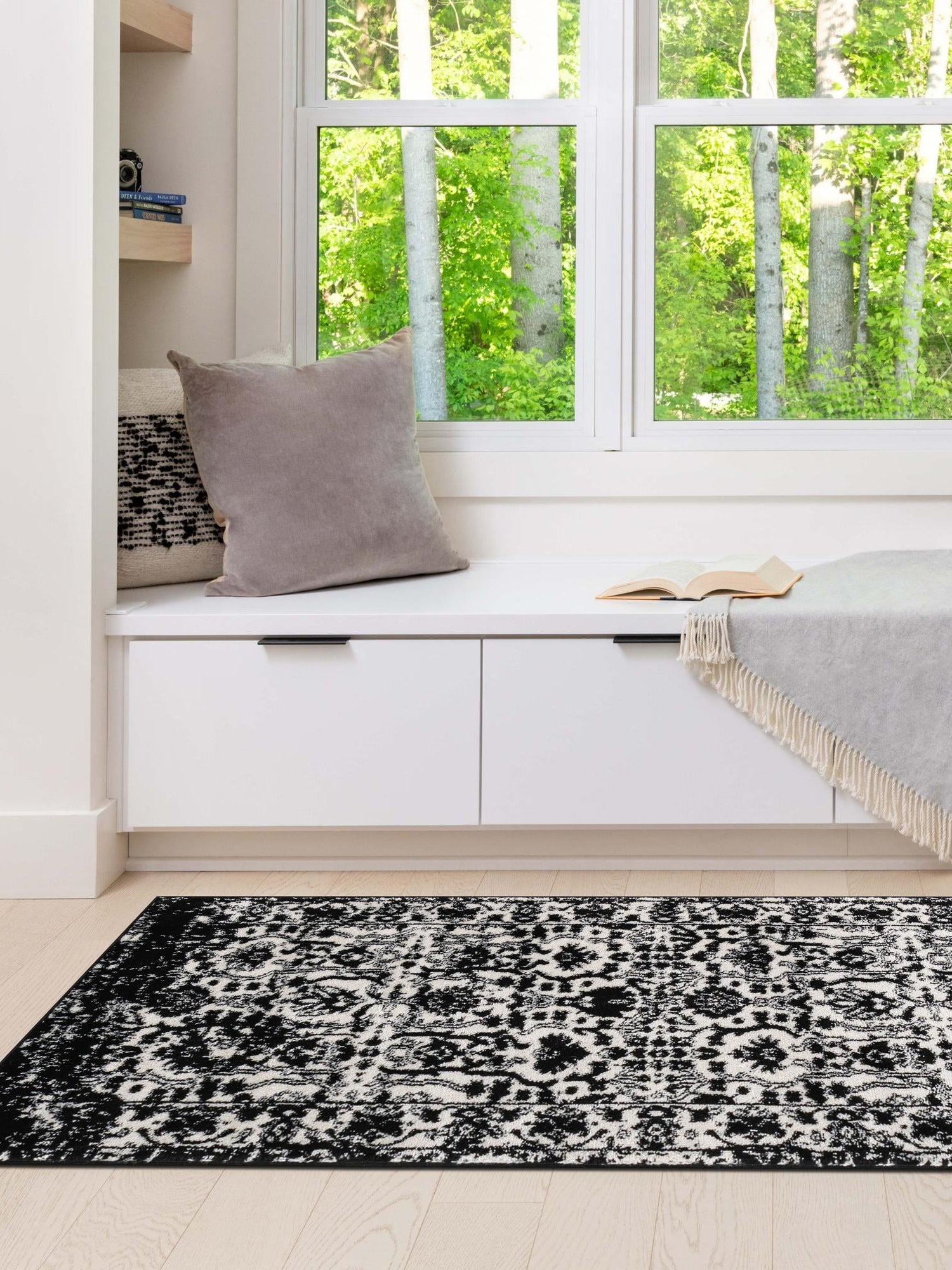 Black and White 2' x 6' 1 Portland Runner Area Rug 85% Polypropylene & 15% Polyester Vintage Distressed Traditional Carpet for Home Decor for Sale at Rug Engine