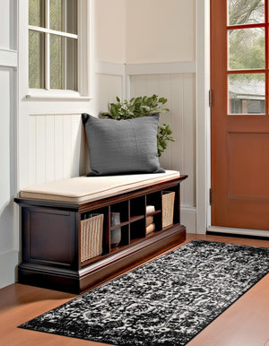 Black and White 2' 2 x 12' Portland Runner Area Rug 85% Polypropylene & 15% Polyester Vintage Distressed Traditional Carpet for Home Decor for Sale at Rug Engine