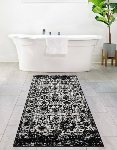 Black and White 2' x 8' Portland Runner Area Rug 85% Polypropylene & 15% Polyester Vintage Distressed Traditional Carpet for Home Decor for Sale at Rug Engine
